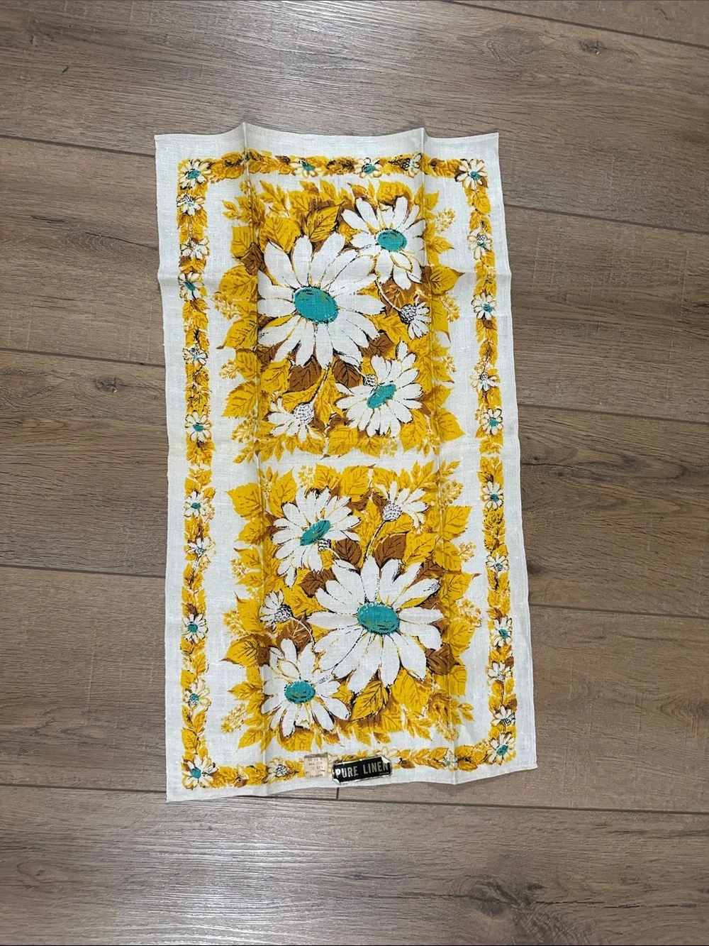 Pair of Vintage Floral & Shakespeare Tudor Linen Tea Towels 1960s 1970s Retro